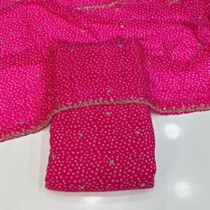Rani Pink Bandhani Printed Suit Set with Embroidered Dupatta