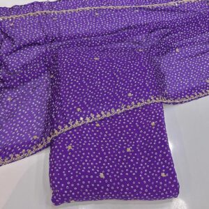 Purple Bandhani Printed Suit Set with Embroidered Dupatta