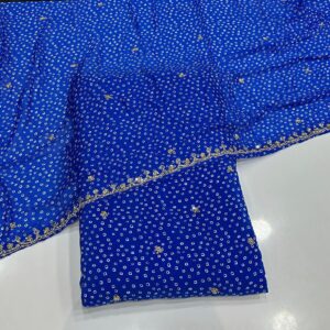 Royal Blue Bandhani Printed Suit Set with Embroidered Dupatta
